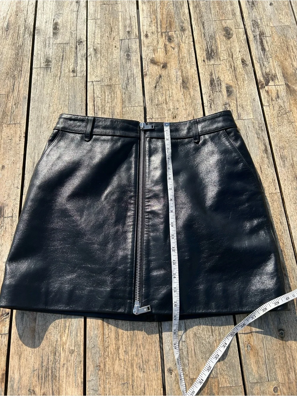 Anine Bing Black Leather Zip-Front Mini Skirt